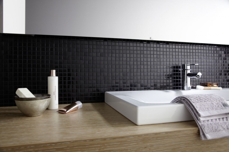 Carreau mosaïque en verre noir Carreau de salle de bain MOS50-0302_f | 10 Tapis mosaïque