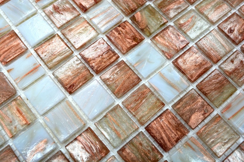 Carreau mosaïque en verre Goldstar clair blanc bronze Carreaux muraux Carreaux de salle de bains Dos de douche MOS54-1302_f | 10 Tapis de mosaïque