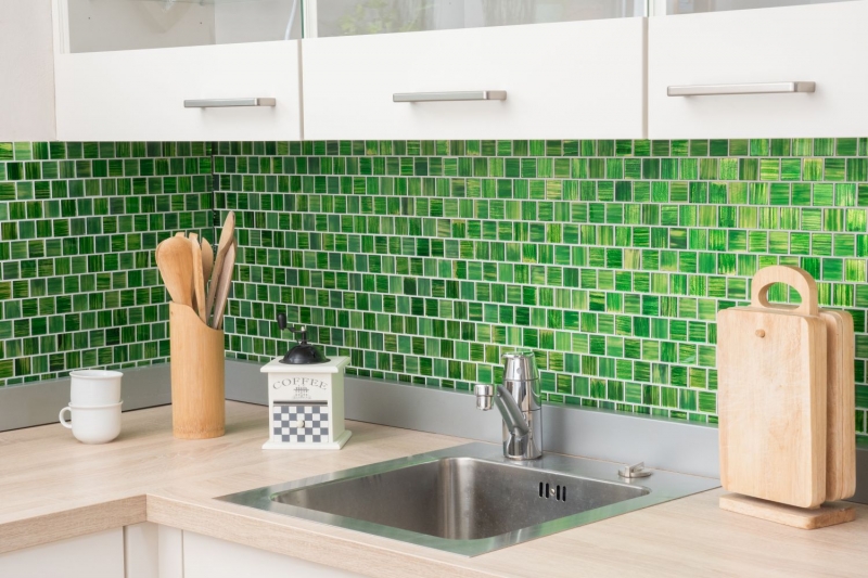 Mosaïque Carreau translucide Mosaïque de verre Crystal Verre laiteux vert clair mat givré MOS68-CF43 10 mattes