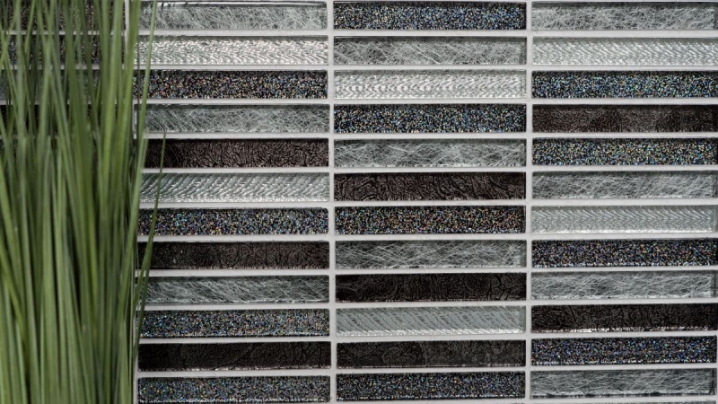 Carreau de mosaïque Translucide baguettes Mosaïque de verre Crystal Day argent MOS87-STDS_f | 10 Tapis de mosaïque