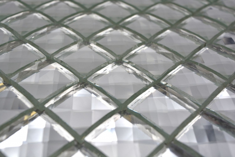 Carreau de mosaïque Translucide cristal Mosaïque de verre Crystal Glitter argent MOS130-0208_f | 10 Tapis de mosaïque