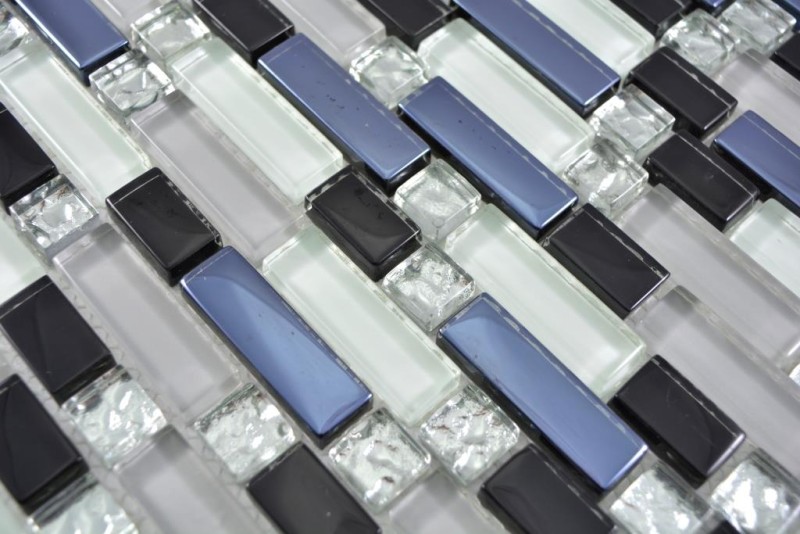 Carreau de mosaïque translucide blanc gris noir composite Mosaïque de verre Crystal EP blanc gris noir MOS87-IL007_f | 10 tapis de mosaïque