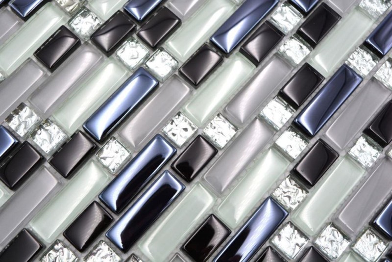 Carreau de mosaïque translucide blanc gris noir composite Mosaïque de verre Crystal EP blanc gris noir MOS87-IL007_f | 10 tapis de mosaïque