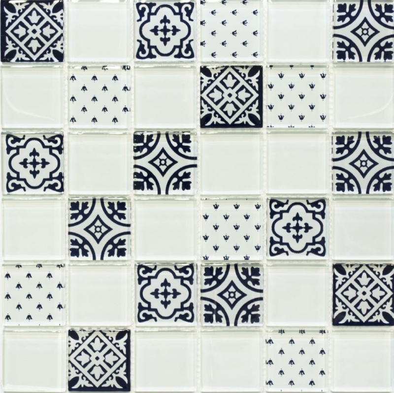 Mosaïque rétro vintage blanc translucide Mosaïque de verre aspect cristal blanc MOS78B-0103_f | 10 tapis de mosaïque