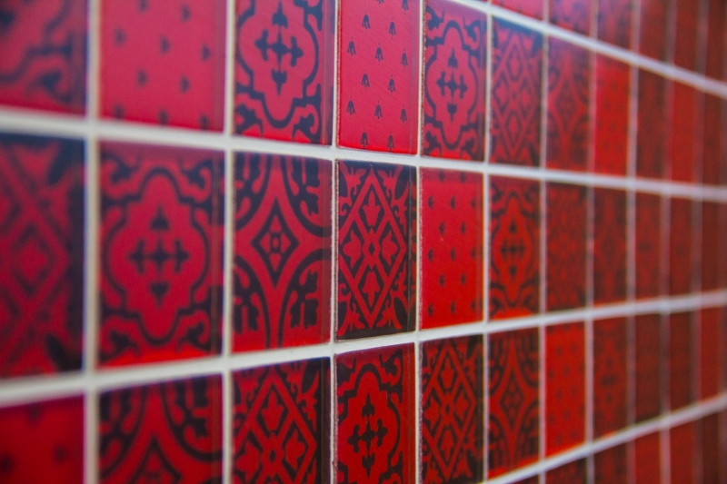 Retro Vintage Carreau de mosaïque Fond de cuisine Translucide rouge Mosaïque de verre Crystal optique rouge MOS78B-0902_f | 10 Tapis de mosaïque