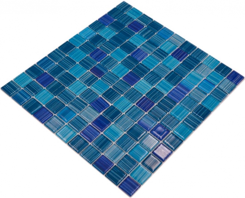 Carreau de mosaïque Translucide bleu rayé Mosaïque de verre Crystal bleu rayé MOS64-0409_f | 10 Tapis de mosaïque