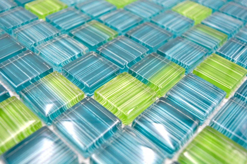 Carreau de mosaïque Translucide Vert Stroke Mosaïque de verre Crystal Vert Stroke MOS74-0509_f | 10 Tapis de mosaïque
