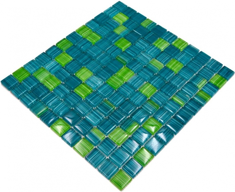 Carreau de mosaïque Translucide Vert Stroke Mosaïque de verre Crystal Vert Stroke MOS74-0509_f | 10 Tapis de mosaïque