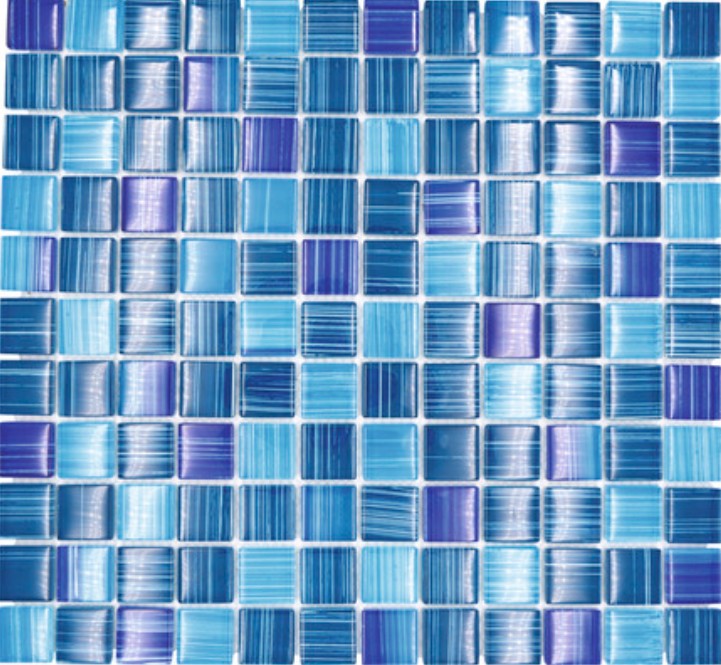 Carreau de mosaïque Translucide bleu rayé Mosaïque de verre Crystal bleu rayé MOS74-0409_f | 10 Tapis de mosaïque