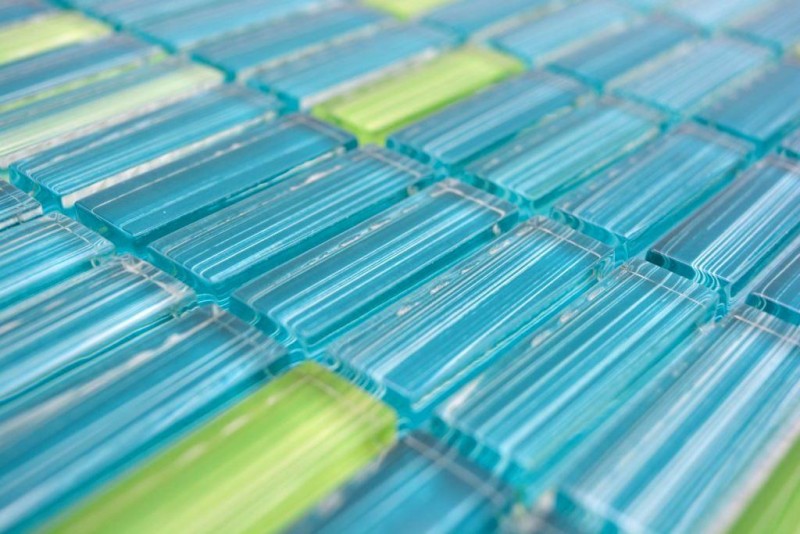 Carreau mosaïque vert translucide baguette Mosaïque de verre Crystal vert translucide MOS77-0508_f | 10 Carreaux mosaïque