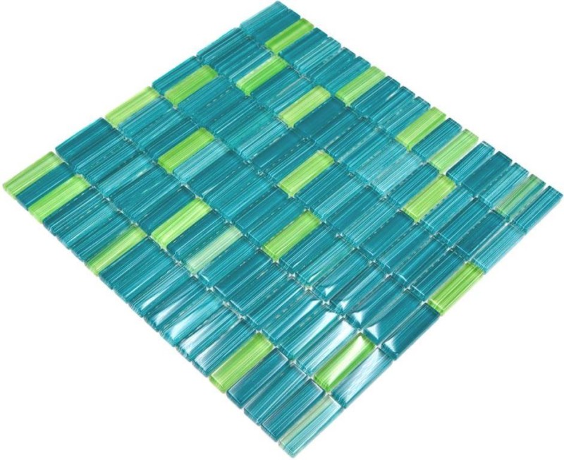 Carreau mosaïque vert translucide baguette Mosaïque de verre Crystal vert translucide MOS77-0508_f | 10 Carreaux mosaïque