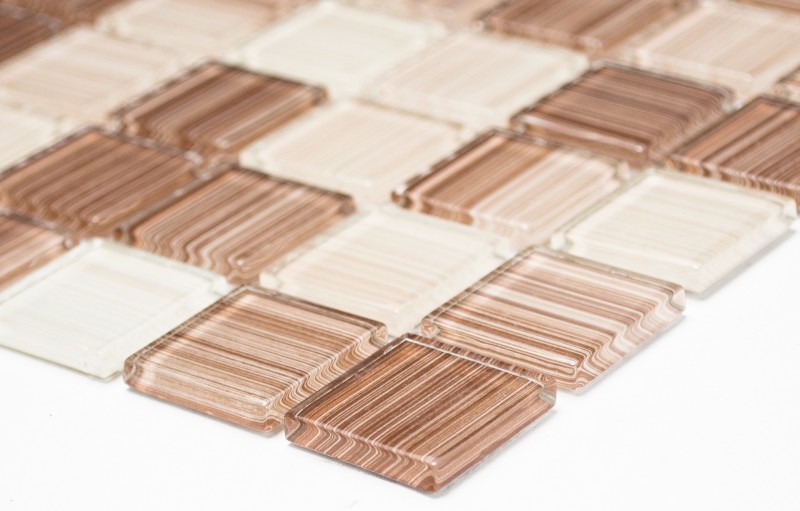 Carreau de mosaïque translucide beige barré Mosaïque de verre Crystal beige barré MOS64-1209_f | 10 Tapis de mosaïque