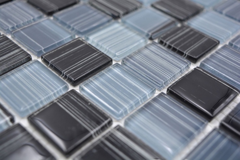Carreau de mosaïque translucide noir barré blanc Mosaïque de verre Crystal noir barré blanc MOS64-0302_f | 10 Mosaïques en pâte