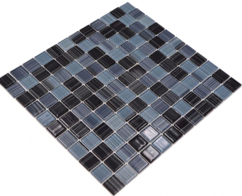 Carreau de mosaïque translucide noir barré blanc Mosaïque de verre Crystal noir barré blanc MOS64-0302_f | 10 Mosaïques en pâte