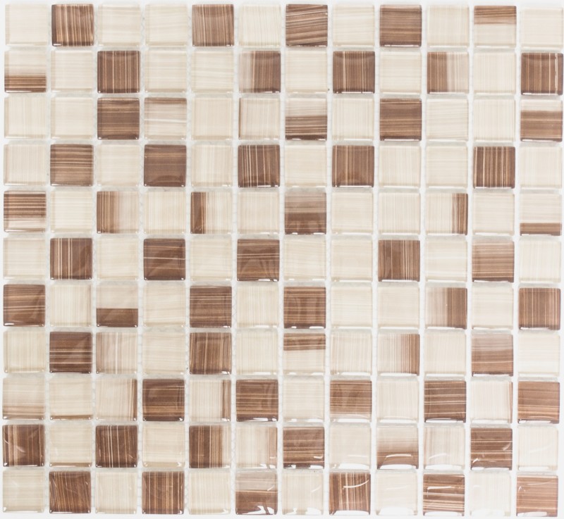 Carreau de mosaïque translucide beige barré Mosaïque de verre Crystal beige barré MOS74-1209_f | 10 Tapis de mosaïque