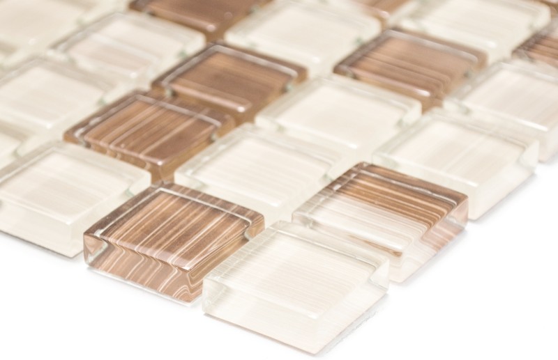 Carreau de mosaïque translucide beige barré Mosaïque de verre Crystal beige barré MOS74-1209_f | 10 Tapis de mosaïque