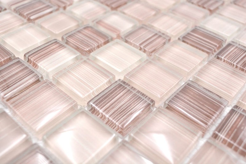 Carreau de mosaïque translucide beige barré Mosaïque de verre Crystal beige barré MOS74-1209_f | 10 Tapis de mosaïque