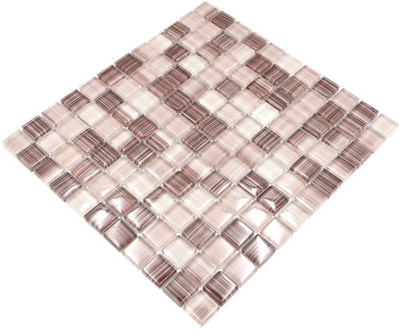 Carreau de mosaïque translucide beige barré Mosaïque de verre Crystal beige barré MOS74-1209_f | 10 Tapis de mosaïque