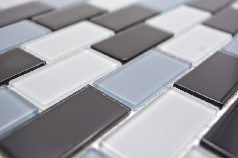 Carreau de mosaïque Translucide noir Brick Mosaïque de verre Crystal noir MOS66-0208_f | 10 Tapis de mosaïque