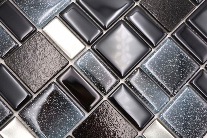 Carreau de mosaïque Translucide noir combinaison irisée noir MOS68-035B_f | 10 Tapis de mosaïque