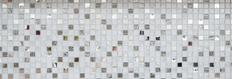 Carreau de mosaïque Translucide acier inoxydable blanc Mosaïque de verre Crystal acier blanc verre MOS63-CM-424_f | 10 Tapis de mosaïque