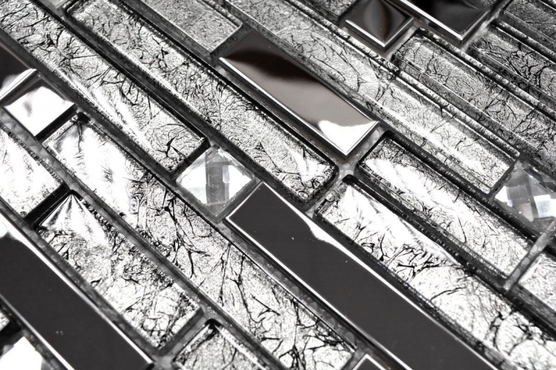 Carreau de mosaïque translucide acier inoxydable argent composite Mosaïque de verre Crystal acier argent verre MOS86-0106_f | 10 Tapis de mosaïque