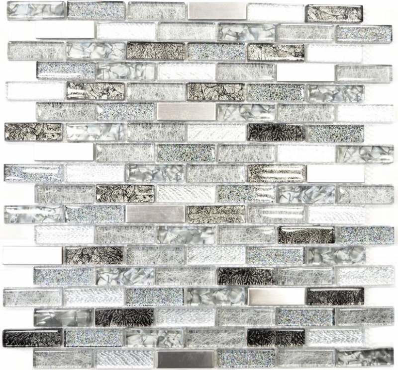 Carreau de mosaïque translucide acier inoxydable gris argenté noir composite mosaïque de verre Crystal acier gris argenté noir MOS87-IL017_f | 10 tapis de mosaïque