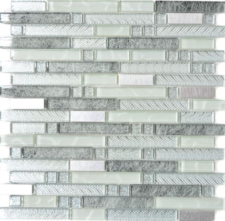 Carreau de mosaïque translucide acier inoxydable clair argent gris composite Mosaïque de verre Crystal acier clair argent gris MOS87-MV698_f | 10 Tapis de mosaïque
