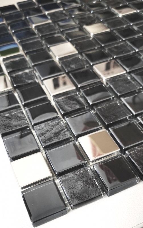 Acier inoxydable translucide Mosaïque de verre Anthracite argenté bleu miroir carrelage cuisine salle de bain MOS88-0322_f | 10 Tapis de mosaïque