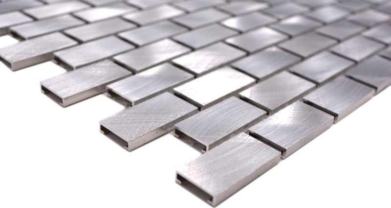 Mosaïque dosseret aluminium argenté Brick carrelage cuisine MOS48-0204_f