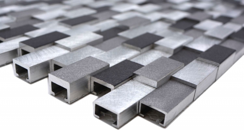 Mosaïque de fond aluminium Brick 3D alu argent noir MOS49-0208_f