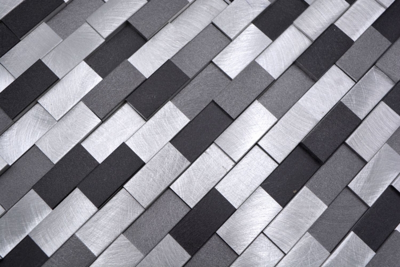 Mosaïque de fond aluminium Brick 3D alu argent noir MOS49-0208_f