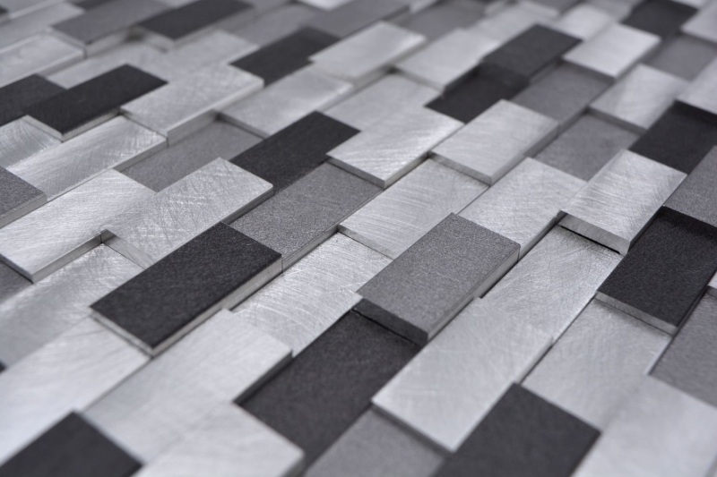 Mosaïque de fond aluminium Brick 3D alu argent noir MOS49-0208_f