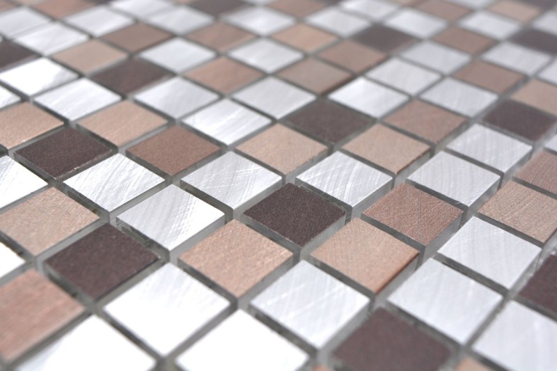 Mosaïque dosseret aluminium beige marron alu cuivre carrelage cuisine MOS49-A971_f