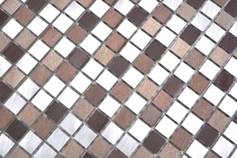 Mosaïque dosseret aluminium beige marron alu cuivre carrelage cuisine MOS49-A971_f