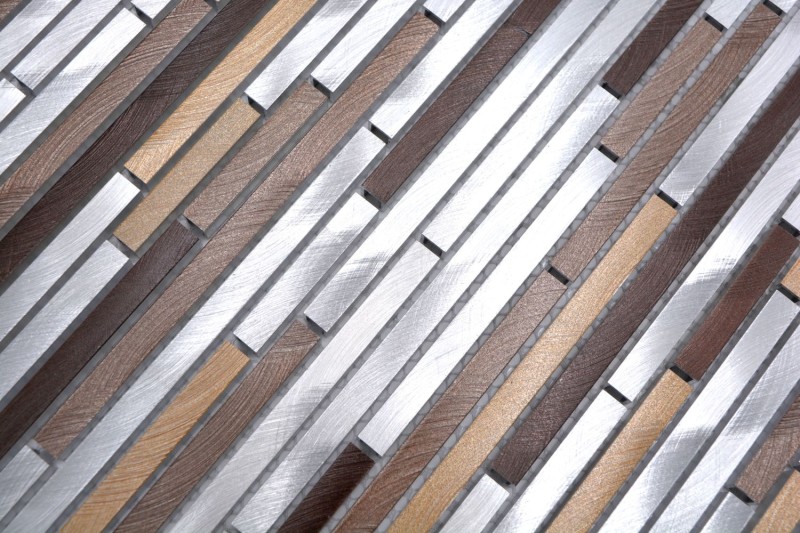 Mosaïque dosseret aluminium beige marron composite alu cuivre miroir carrelage cuisine MOS49-A981_f