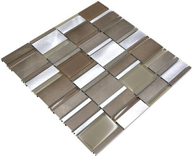 Mosaïque arrière aluminium mosaïque de verre beige marron MOS49-1202_f