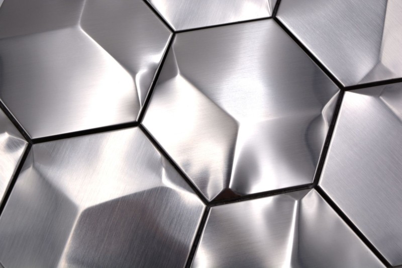 Mosaïque dosseret acier inoxydable argenté hexagonal 3D acier brossé miroir carrelage cuisine MOS129-HXM20SD_f