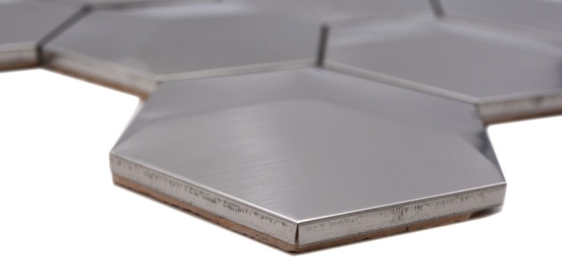 Mosaïque dosseret acier inoxydable argenté hexagonal 3D acier brossé miroir carrelage cuisine MOS129-HXM20SD_f