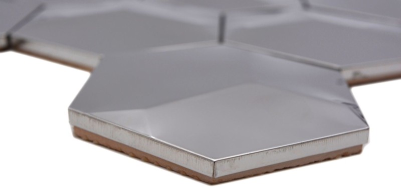 Mosaïque dosseret acier inoxydable argenté Hexagon 3D acier brillant MOS129-HXM10SG_f