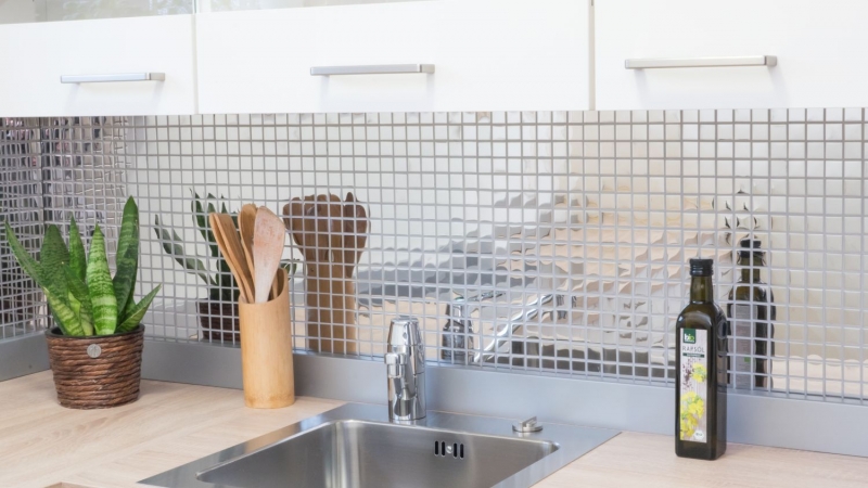 Mosaïque acier inoxydable argenté argenté acier brillant dosseret de cuisine carrelage MOS129-23G_f