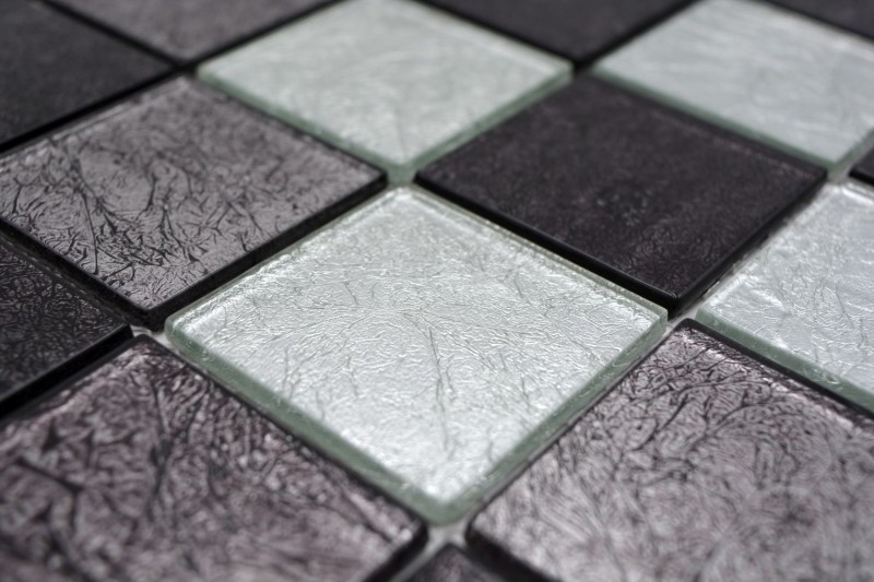 Mosaïque fond noir Mosaïque de verre argenté structure noire MOS126-1704_f