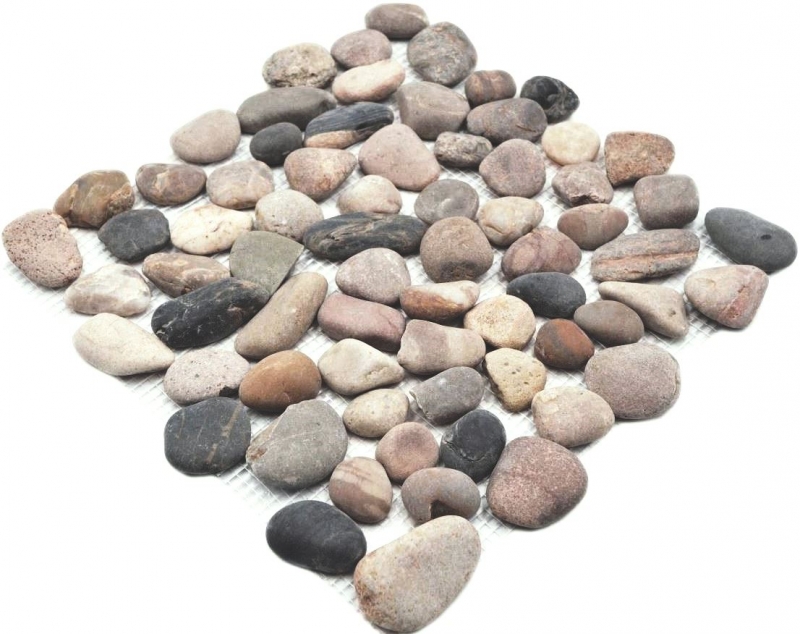 Mosaïque galet de rivière galet de pierre noir galet bombé beige gris noir MOS30-1204_f