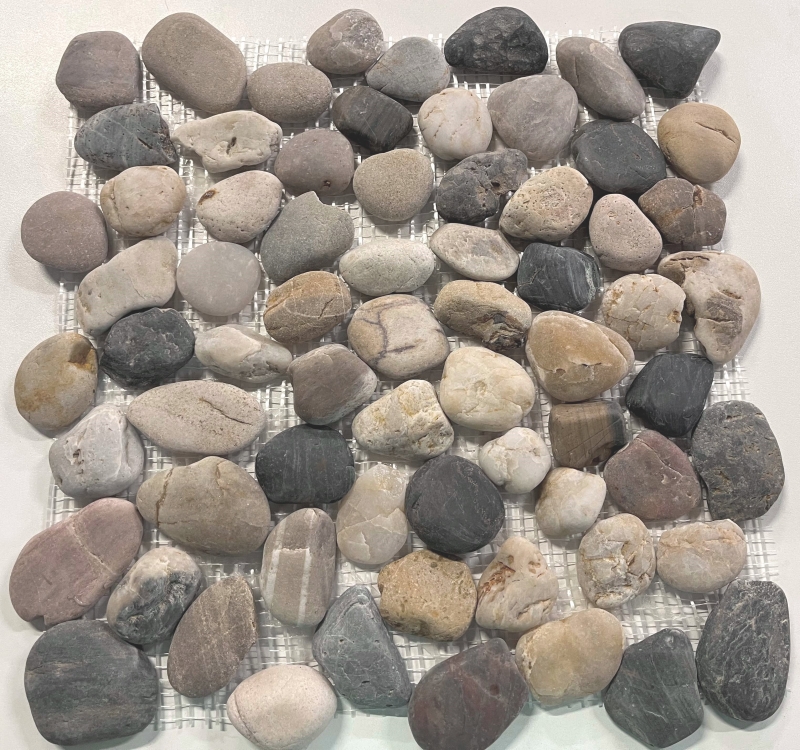 Mosaïque galet de rivière galet de pierre noir galet bombé beige gris noir MOS30-1204_f