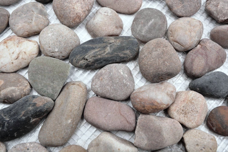 Mosaïque galet de rivière galet de pierre noir galet bombé beige gris noir MOS30-1204_f