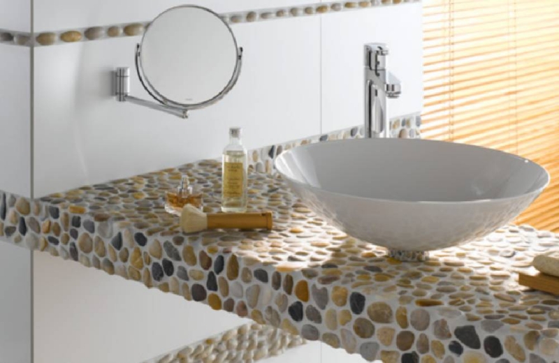 Mosaïque galet de rivière galet de pierre noir galet bombé beige gris noir MOS30-1204_f