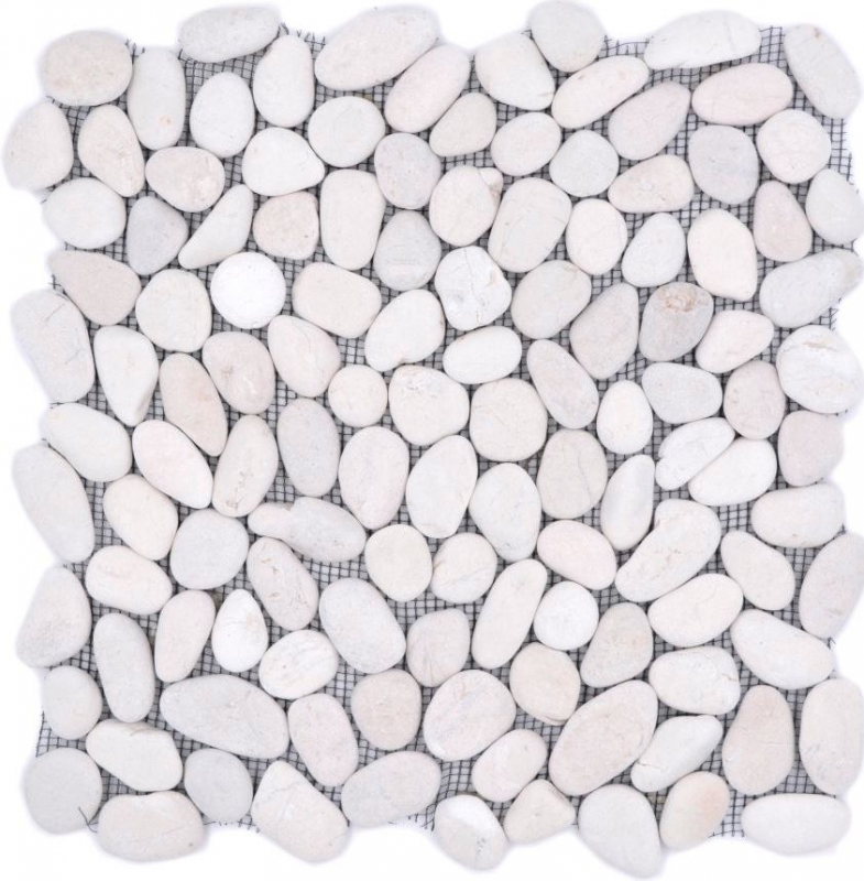 Mosaïque galet de rivière galet de pierre bombé blanc cream MOS30-0102_f
