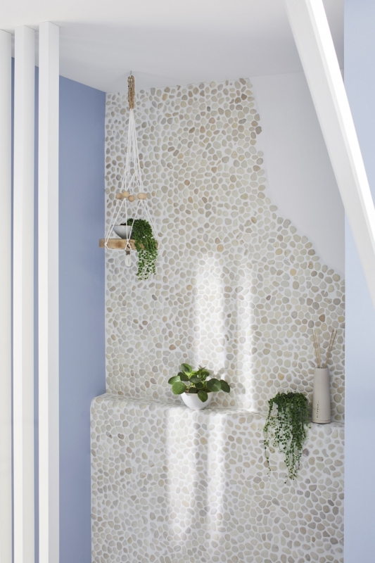 Mosaïque galet de rivière galet de pierre bombé blanc cream MOS30-0102_f
