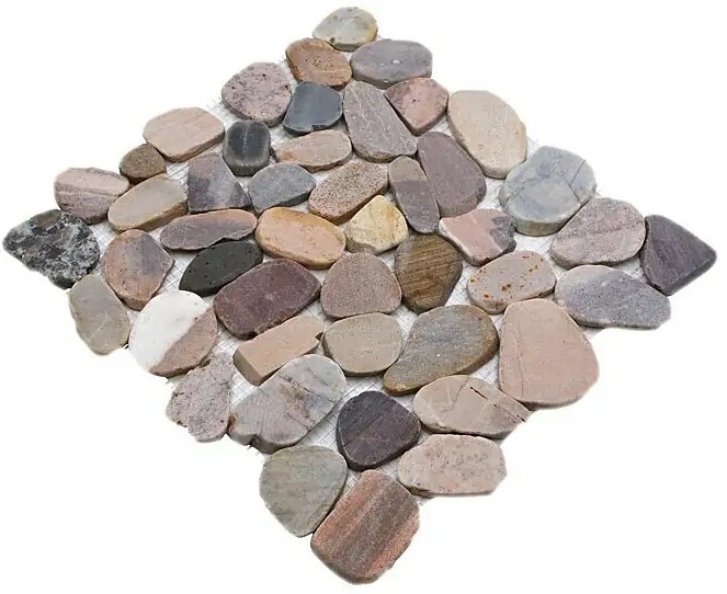 Mosaïque galets de rivière galets de pierre coupés beige gris rouge MOS30-0204_f