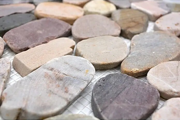 Mosaïque galets de rivière galets de pierre coupés beige gris rouge MOS30-0204_f